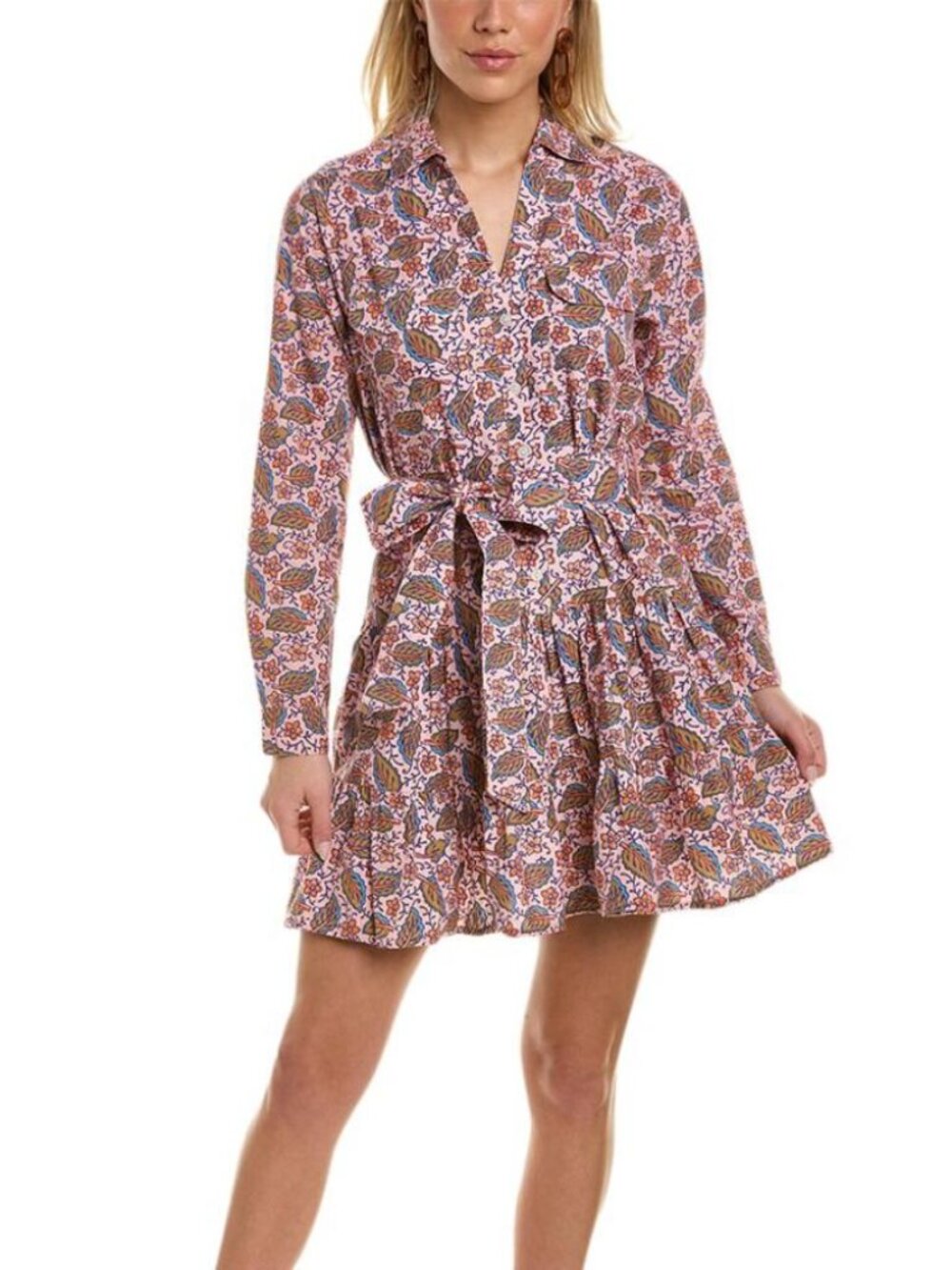 Roller Rabbit Pasque Emmie Dress pink cotton block print shirtdress belted